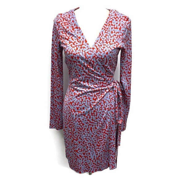 Diane Von Furstenberg Red w/Blue Dots Silk Dress - Picture 1 of 5